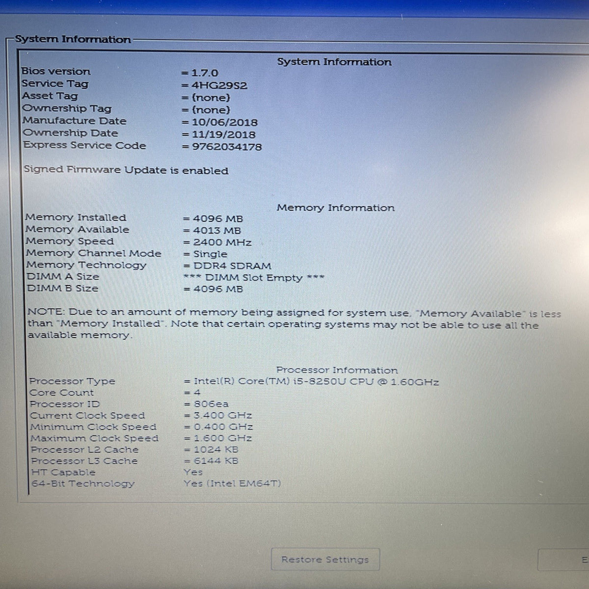 Dell Inspiron 5570 15.6" i5-8250U 1.60 GHz 4 GB RAM No SSD/OS/AC/Batt - READ3