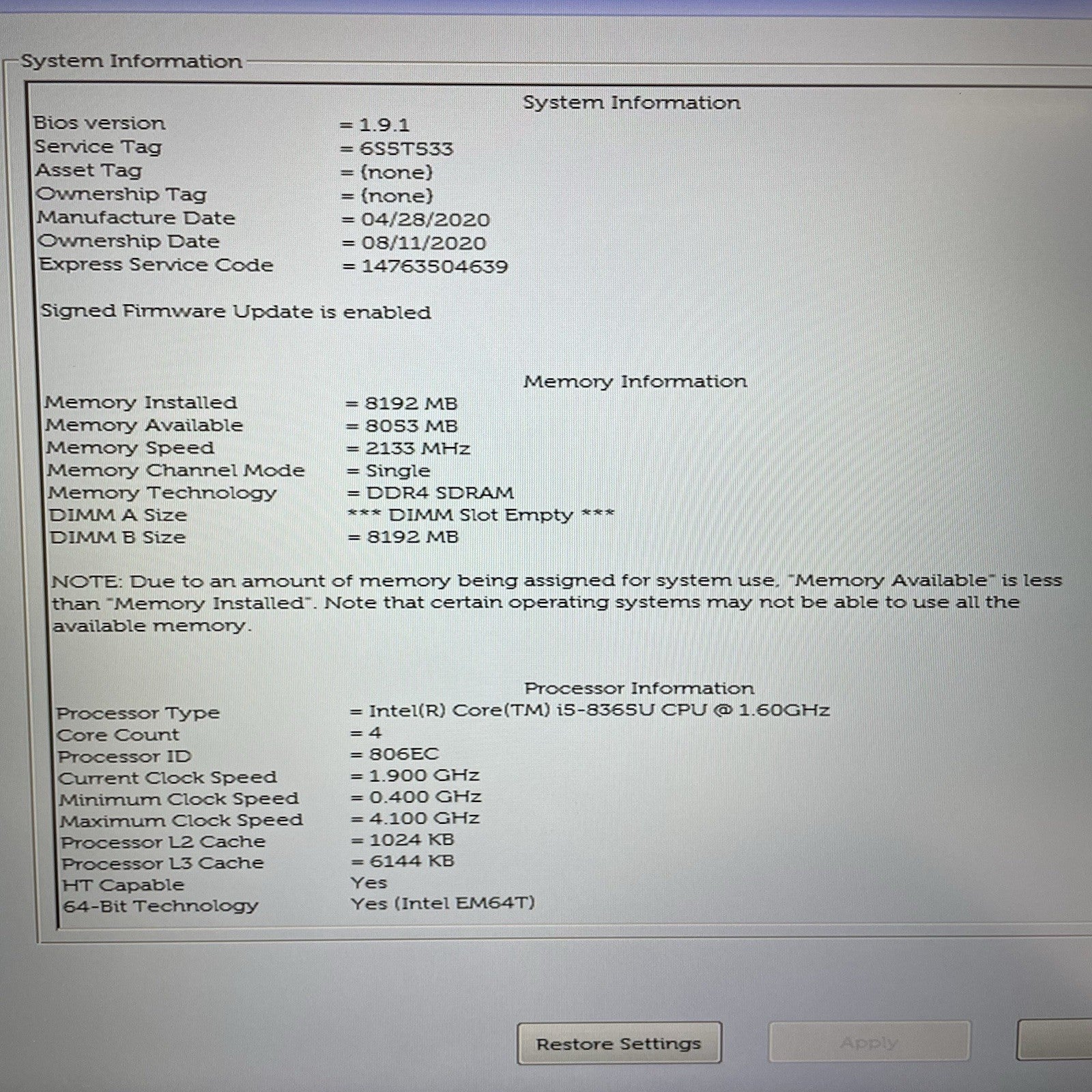 Dell Latitude 5500 15.6" i5-8365U 1.60 GHz 8 GB RAM No SSD/OS/AC - READ2