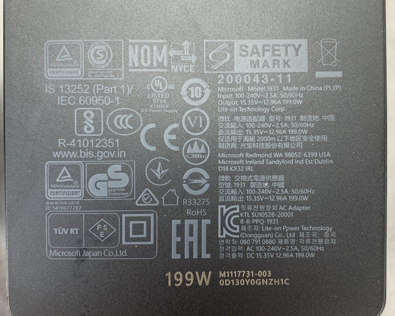 Microsoft 1931 15.35V 12.96A 199W Surface Dock AC Adapter