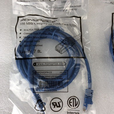 Monoprice Blue 7ft 5E Ethernet Patch Cord (UTP) - RJ45 350Mhz (Lot of 4)