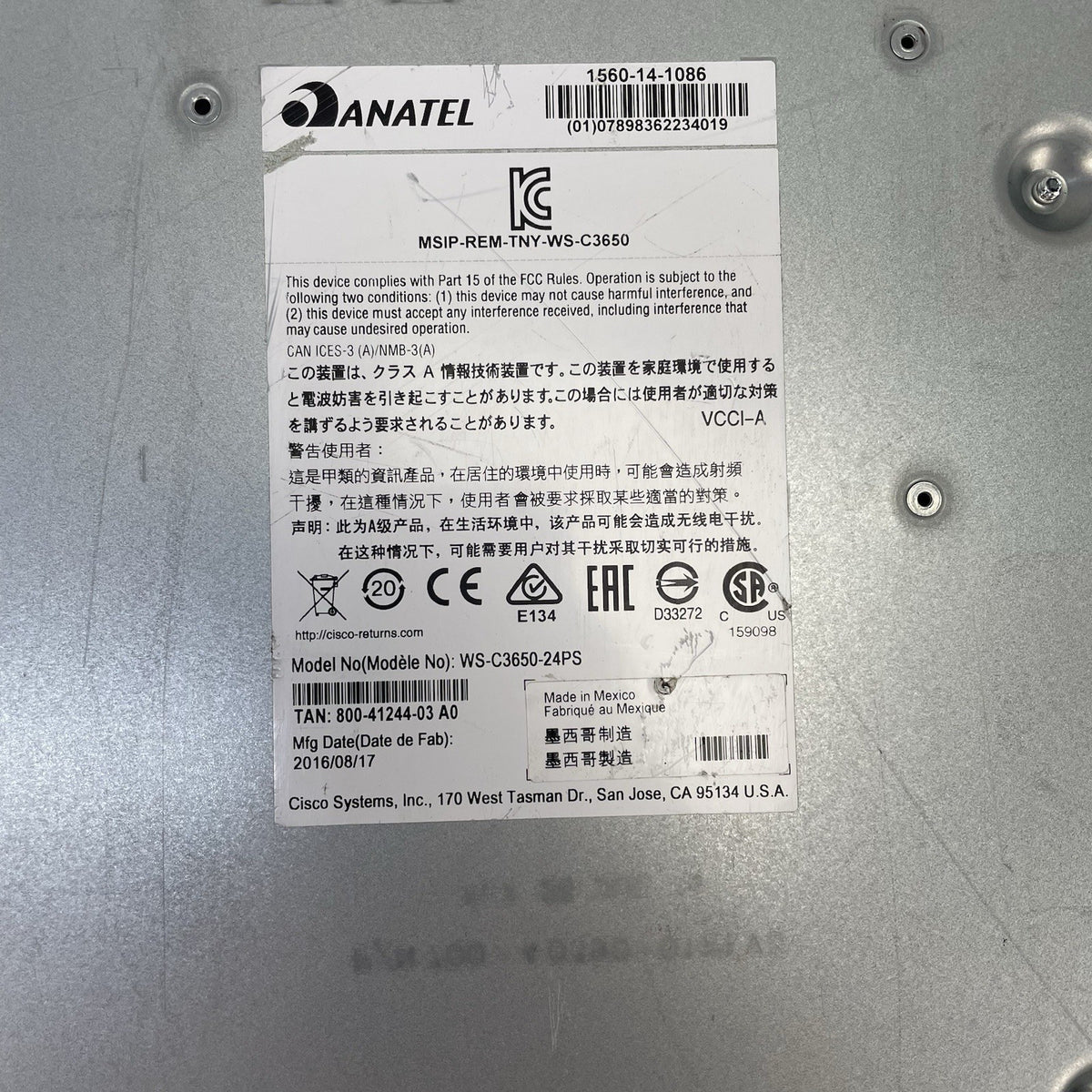 Cisco Catalyst WS-C3650-24PS-S 24-Port PoE+ 4x1G  1x PSU AC Tested & Reset12