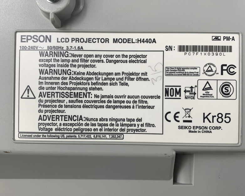 Epson H440A 455Wi BrightLink 136-2178 Lamp Hours - Tested - Reset - No Remote
