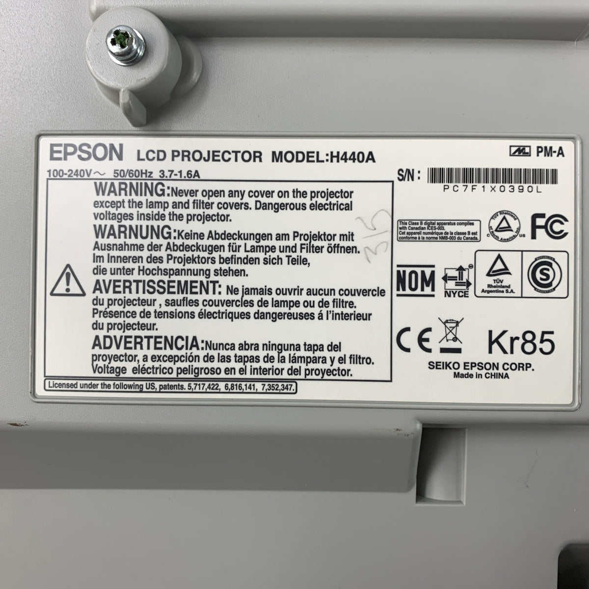 Epson H440A 455Wi BrightLink 136-2178 Lamp Hours - Tested - Reset - No Remote11