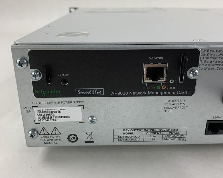 APC SmartUPS SMT1500RM2U 2U Rack Mount w/ Network  Card No Battery No Faceplate