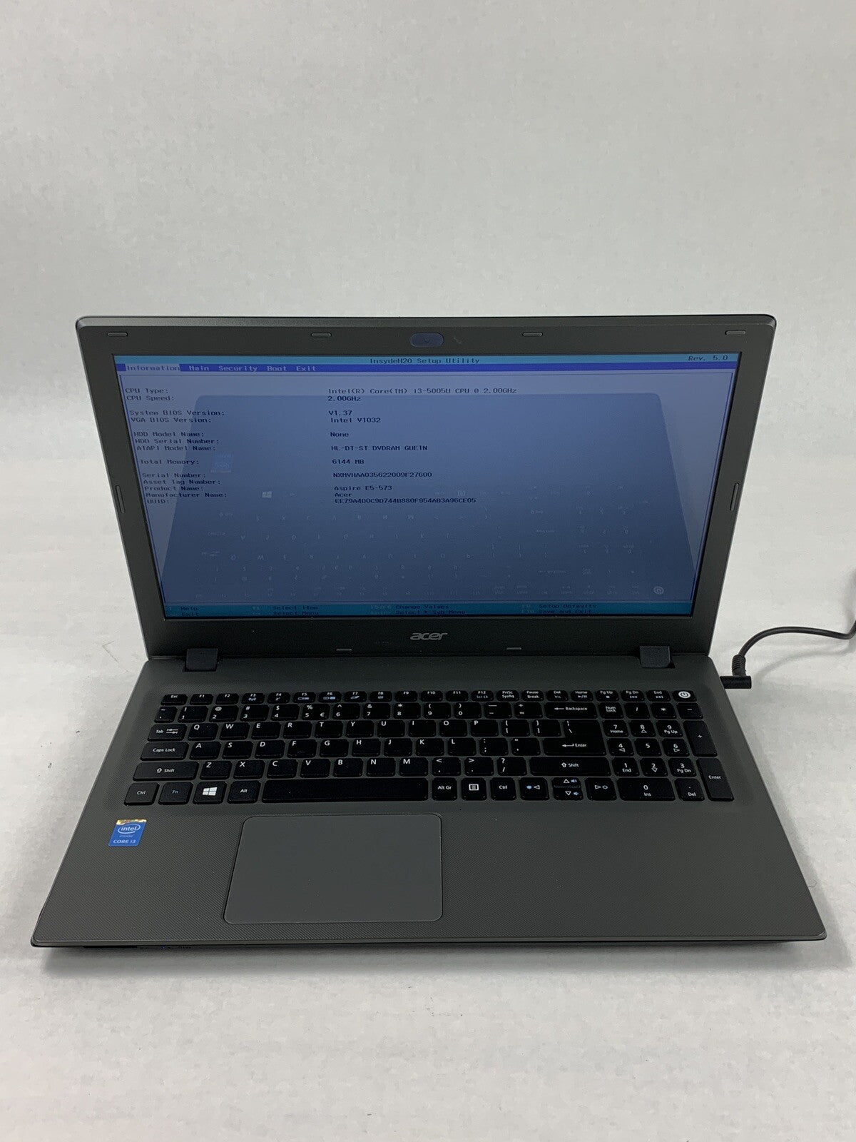 Acer Aspire E5-573 15.6"  i3-5005U 2 GHz 6 GB Ram No OS No HDD No Batt No AC