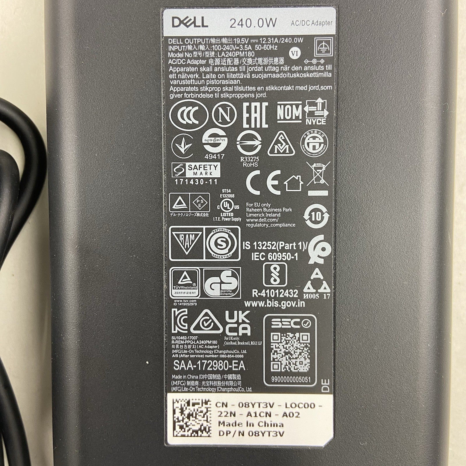Dell Adapter LA240PM180 19.5v, 12.31A 240.0w4
