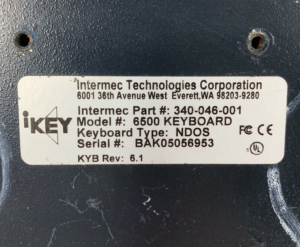 Intermec 340-046-001 Industrial iKey Keyboard 6500 6.1 Weatherproof Wired PS/2
