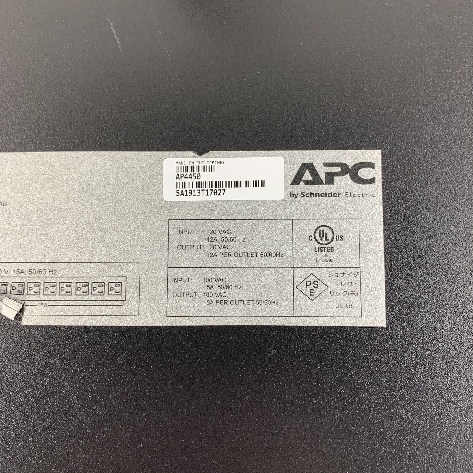 APC AP4450 10-Outlet Automatic Transfer Switch PDU 120V Rackmount VGC Tested