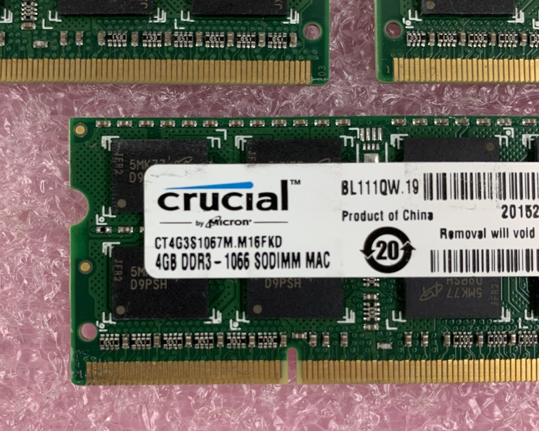 Crucial CT4G3S1067M.M16FKD 4 GB DDR3-1066 PC3-8500S 2Rx8 Laptop Lot of 5x