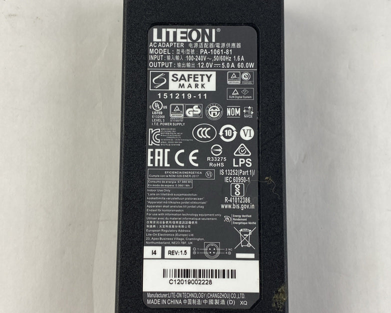 Liteon PA-1061-81 12V 5.0A 60W 4 Pin AC Adapter - Lot of 3 No Power Cord