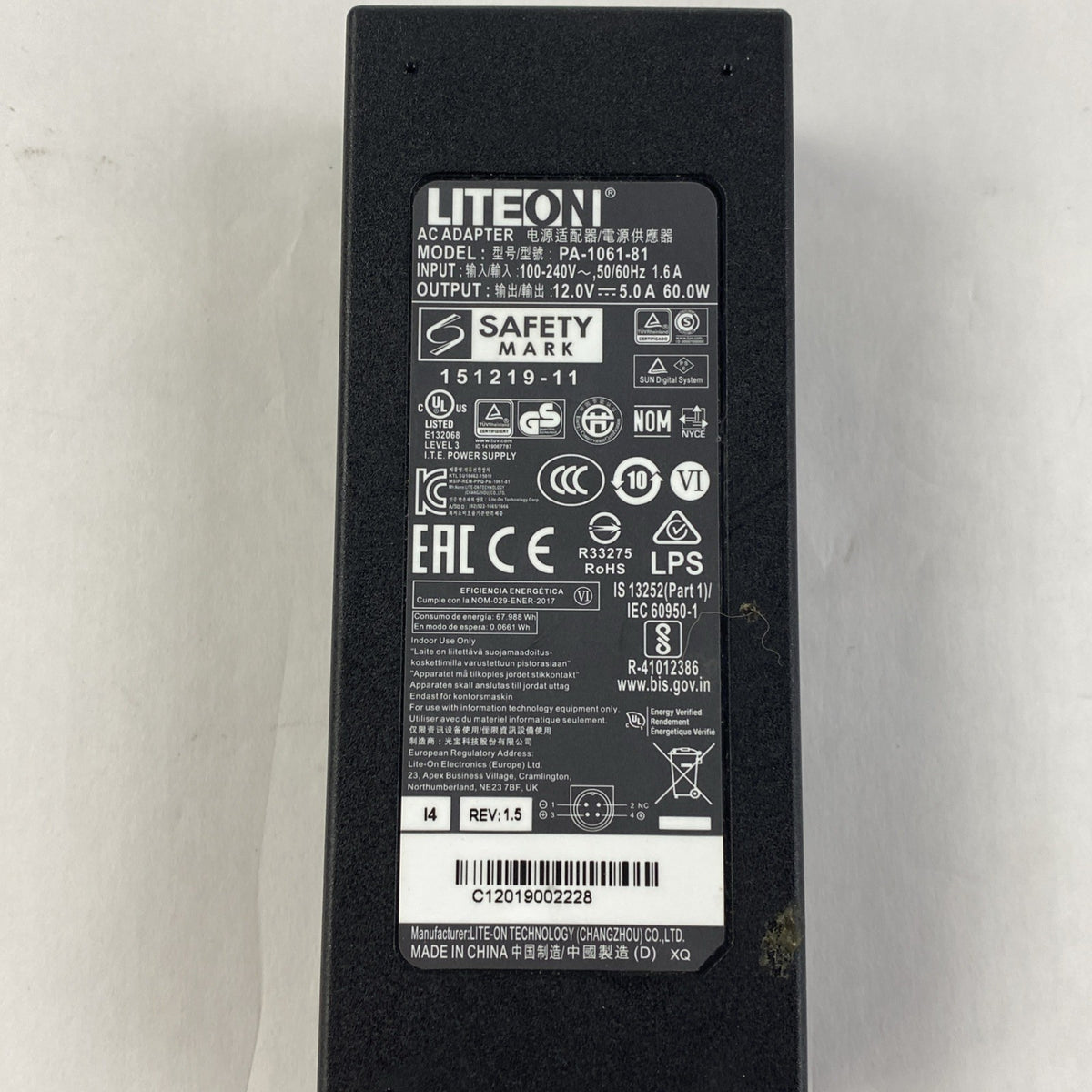 Liteon PA-1061-81 12V 5.0A 60W 4 Pin AC Adapter - Lot of 3 No Power Cord6