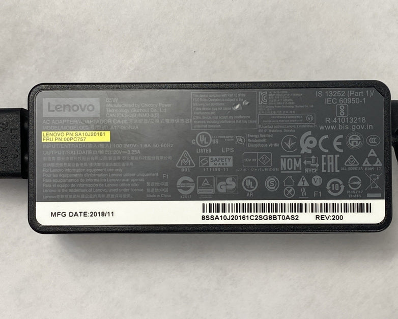 Lenovo A17-065N2A 65W 20V 3.25A Yellow Square Tip Charger AC Adapter (Lot of 10)