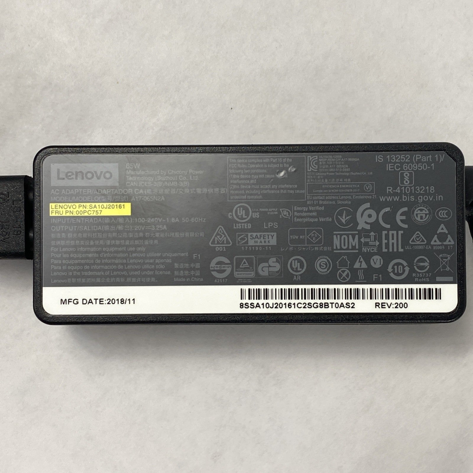 Lenovo A17-065N2A 65W 20V 3.25A Yellow Square Tip Charger AC Adapter (Lot of 10)