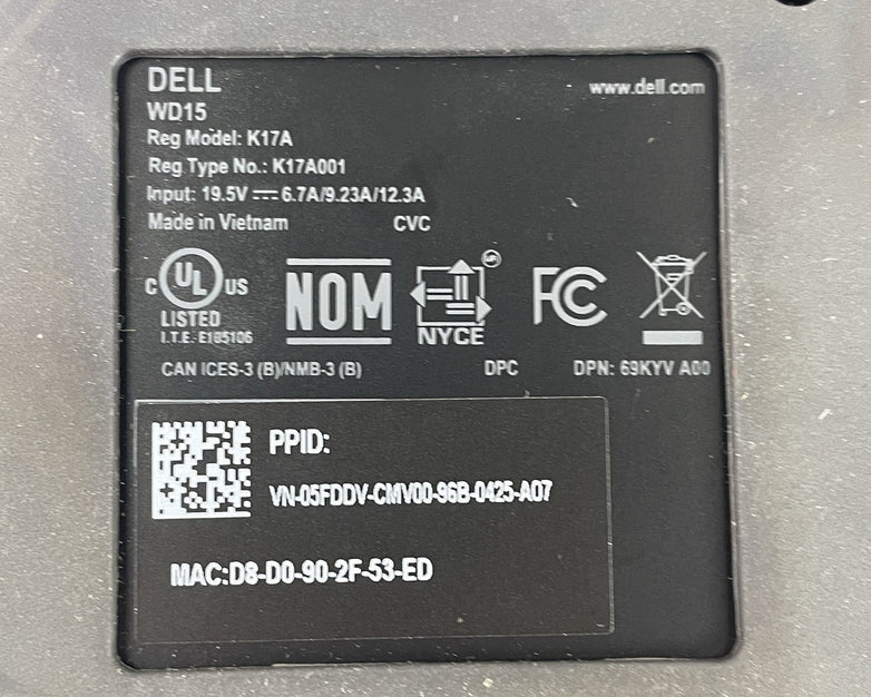 Dell WD15 K17A 05FDDV USB-C Docking Station K17A001 HDMI