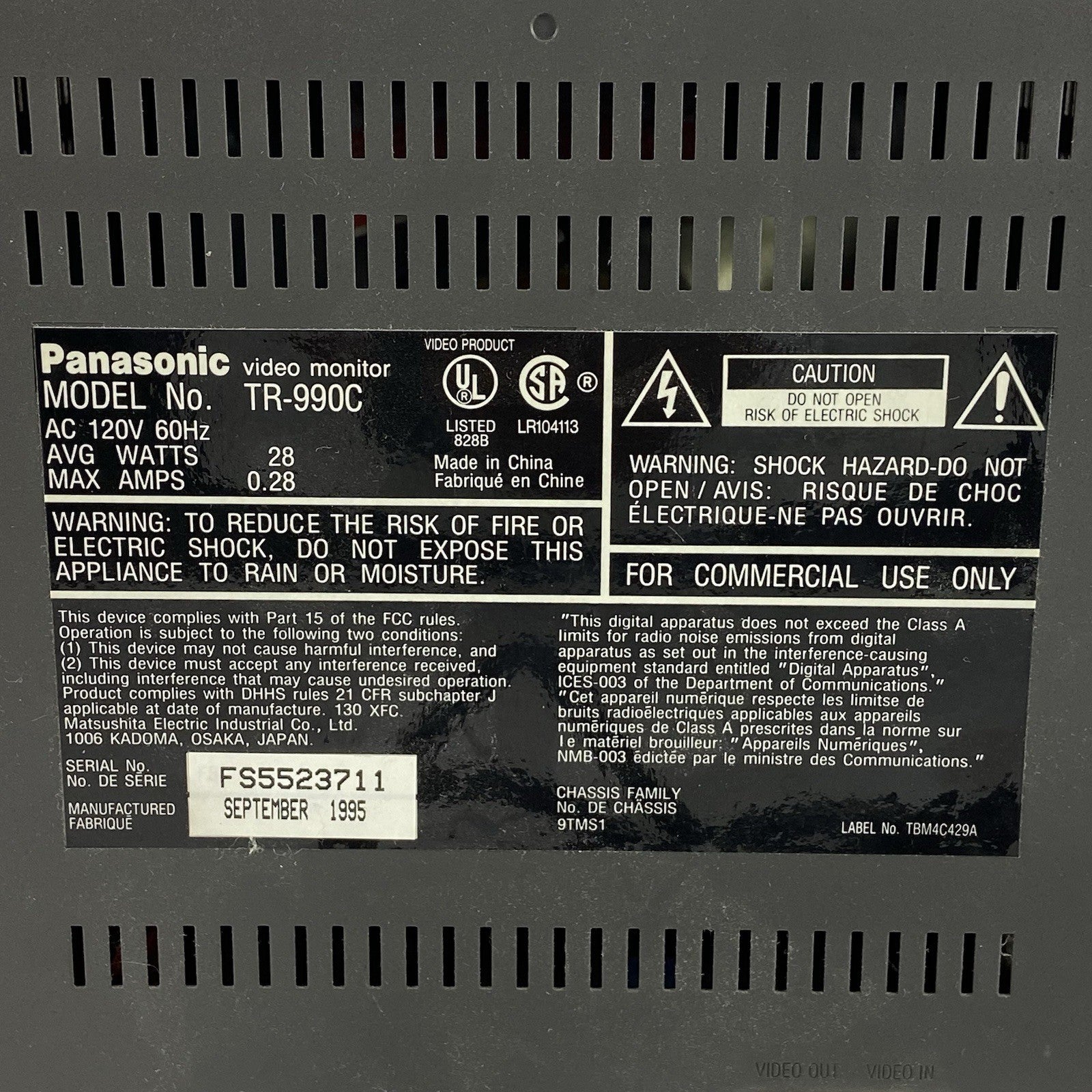 Panasonic TR-990C Video Monitor FS55237117