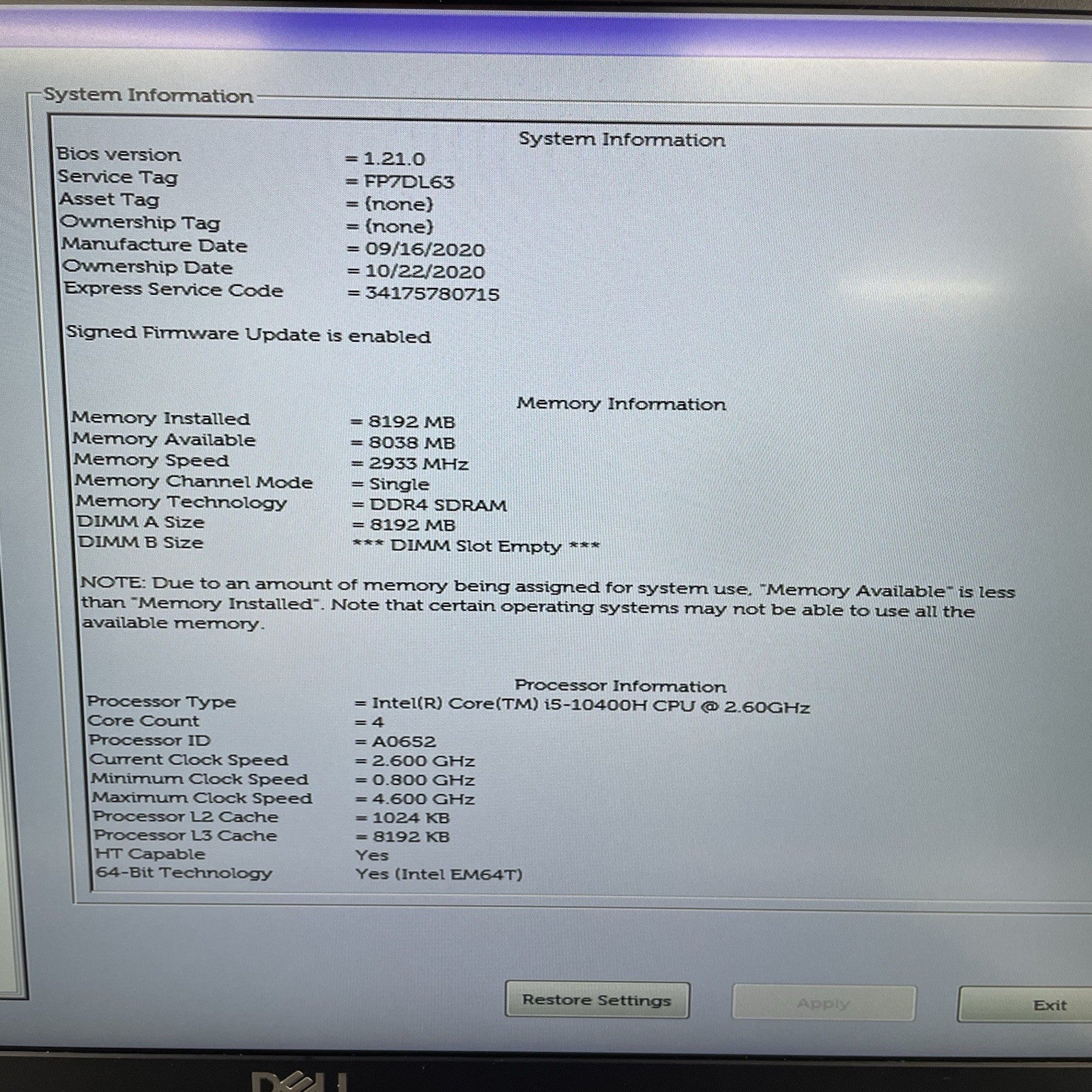 Dell Precision 3551 15.6" i5-10400H 2.6GHz 8GB RAM No SSD/OS/AC/Batt- Bad Bottom2