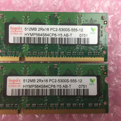 Lot of 2 Hynix 512MB 2Rx16 PC2-5300S-555-12 HYMP564S64CP6-Y5 AB-T 0751