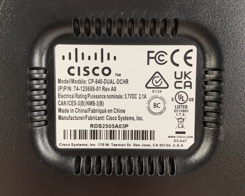 Cisco CP-840-DUAL-DCHR 74-125688-01 Charging Dock