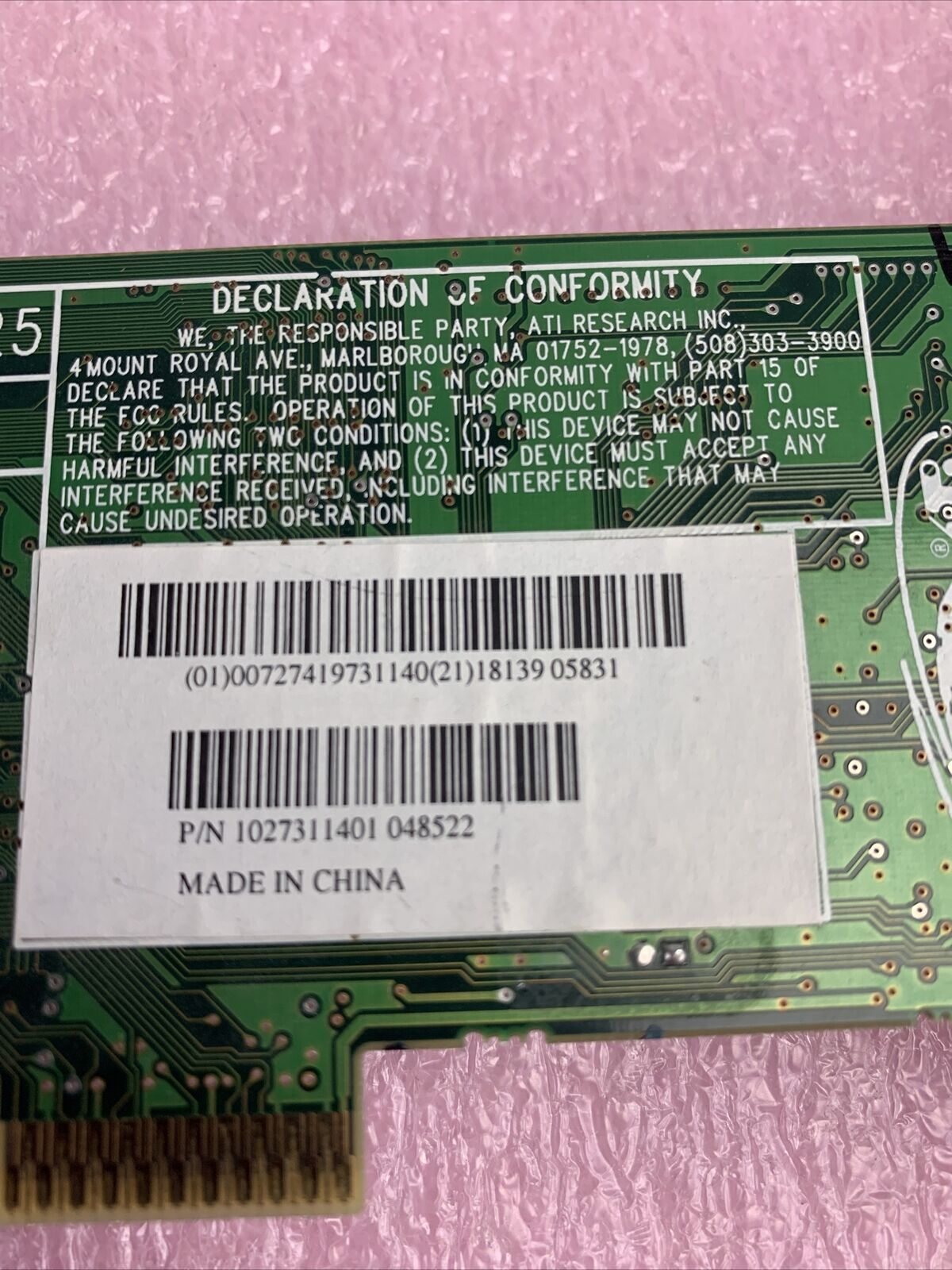 ATI N625 (PN 109-81100-02) AGP Video Graphics Card