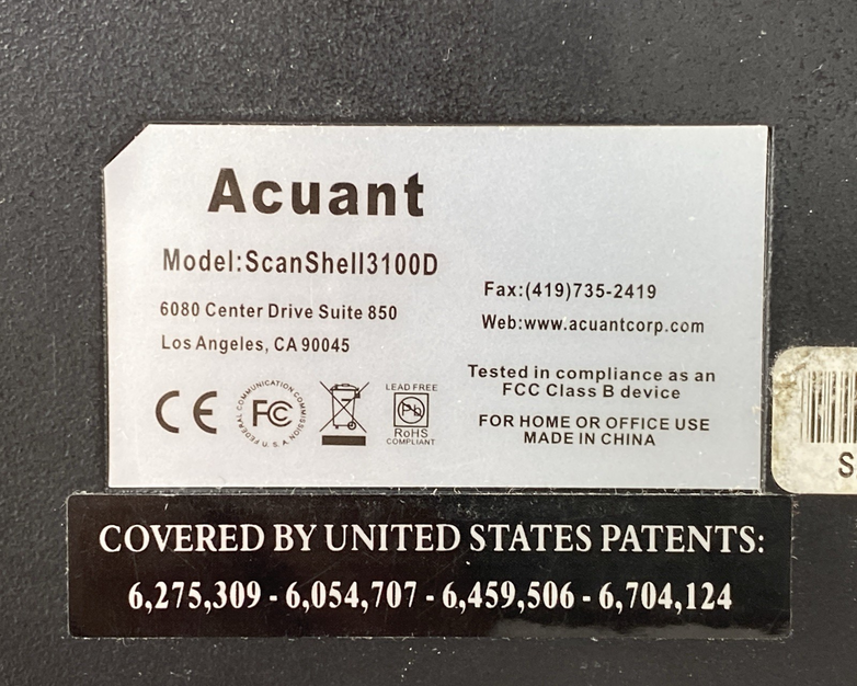 Acuant Scanshell 3100D Mechanical Scanner Untested