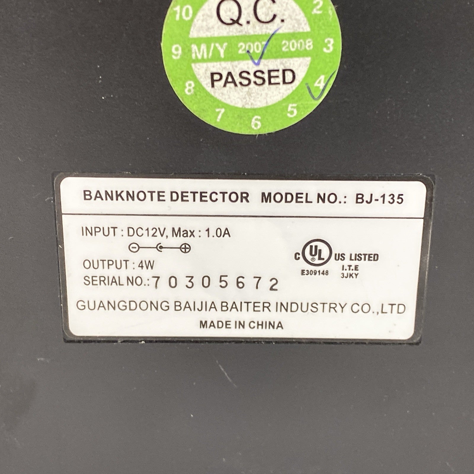 Nashua BJ-135 Counterfeit Bill Detector Power Tested