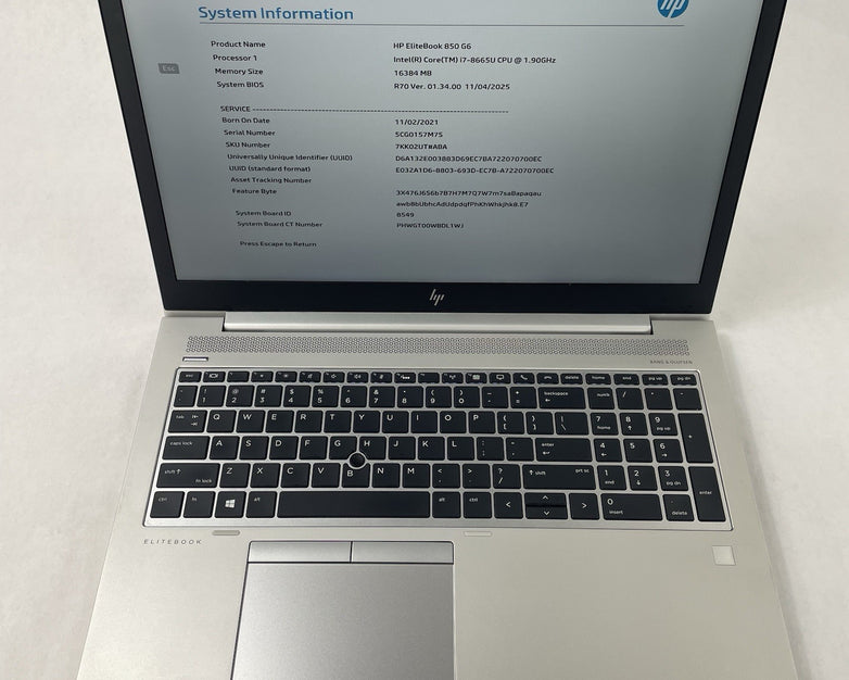 HP EliteBook 850 G6 15.6" i7-8665U 1.90 GHz 16 GB RAM No SSD/OS/AC - Corner