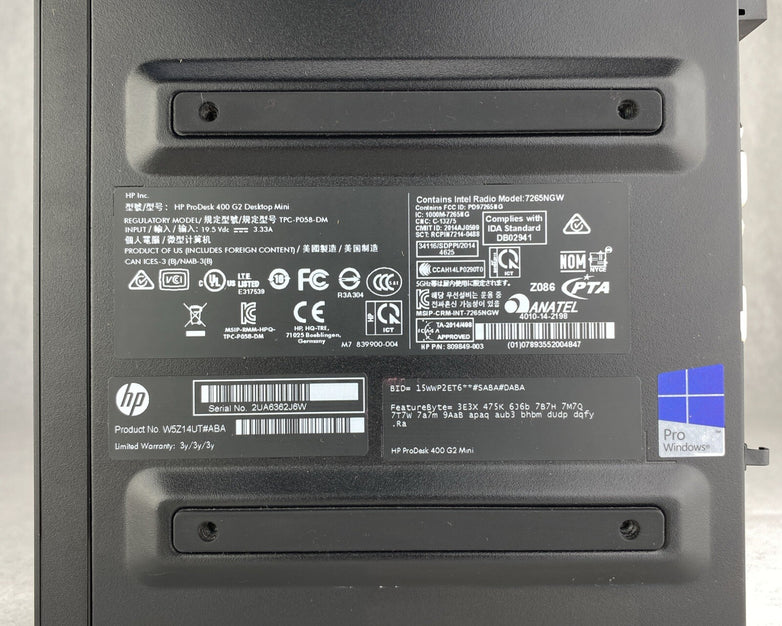 HP ProDesk 400 G2 Mini Intel Core i5-6500T 2.50GHz 1x8GB RAM WiFi No AC HDD OS