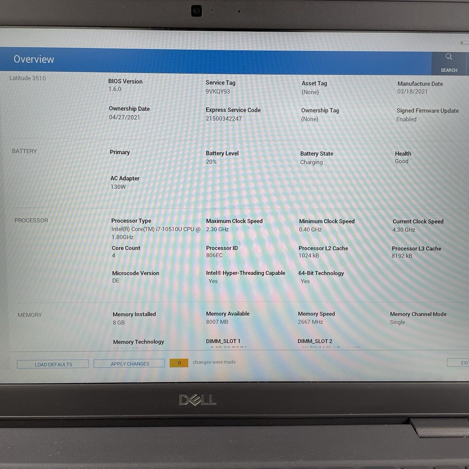 Dell Latitude 3510 15.6" i7-10210U 1.60 GHz 8 GB RAM No SSD/OS/AC3