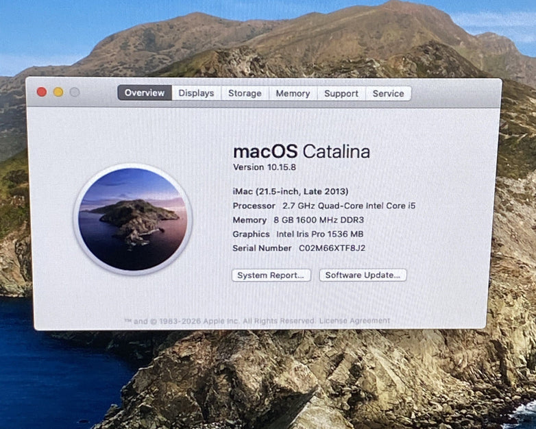 Apple A1418 iMac 21.5" 2013 2.7 GHz Core i5 8GB RAM 1TB HDD macOS 10.15.8
