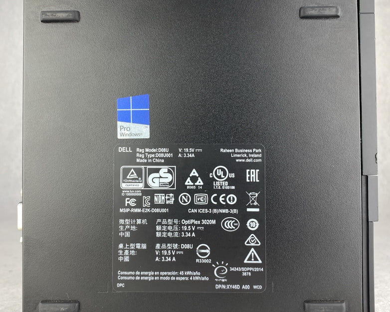 Dell OptiPlex 3020M Intel Core i3-4160T 3.10GHz 4GB RAM No AC No HDD OS
