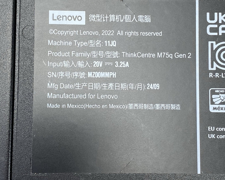 Lenovo ThinkCentre M70q Micro Intel Core i5-10500T 2.3GHz 8GB RAM No HDD/OS/AC