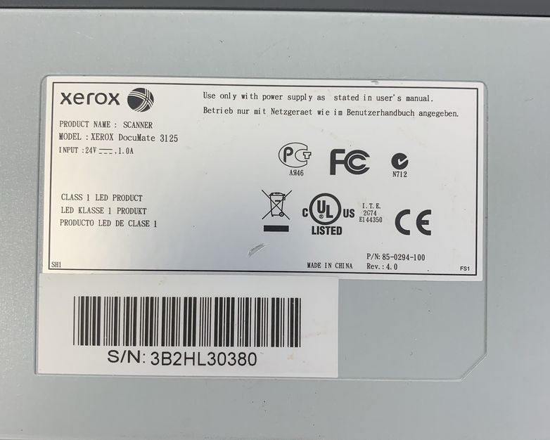 Xerox Documate 3125 Scanner - No Cords Included - Untested
