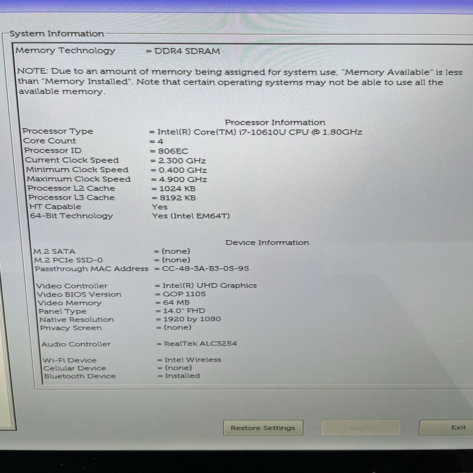 Dell Latitude 7410 14" i7-10610U 1.80GHz 16 GB RAM No SSD/OS/AC - Scratched Keys4