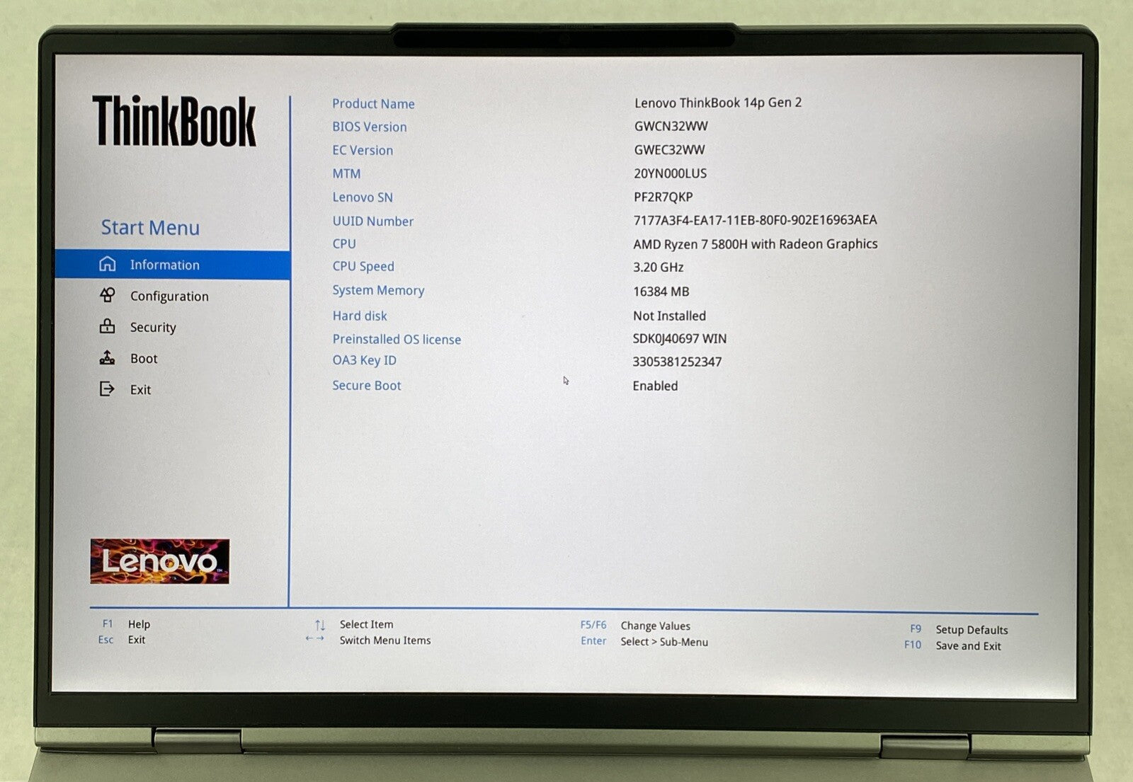 Lenovo ThinkBook 14p G2 AMD Ryzen 7 5800H 3.2GHz 16GB RAM 14" No Batt. No HDD/OS