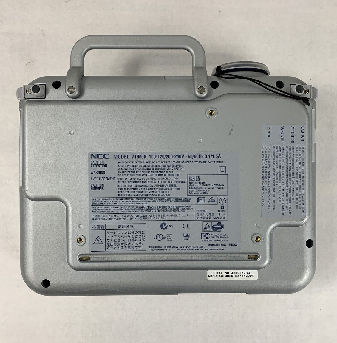 NEC VT660K LCD Projector 349 Lamp Hours
