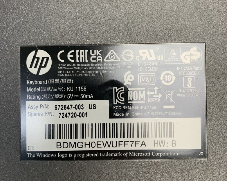 Lot of 3 HP KU-1156 USB Keyboard