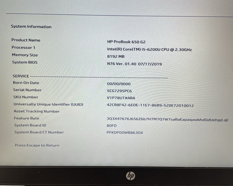 HP ProBook 650 G2 15.6" i5-6200U 2.30 GHz 8 GB RAM No SSD/OS/AC/Battery
