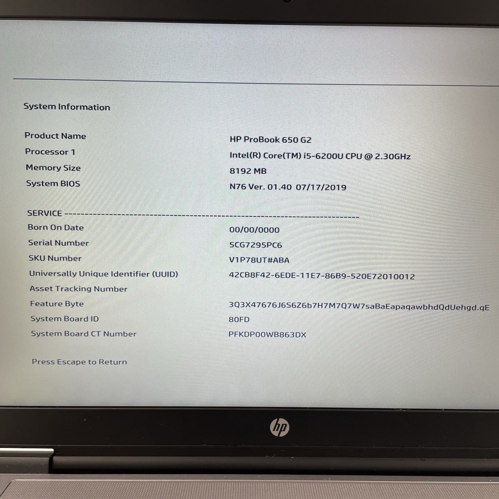 HP ProBook 650 G2 15.6" i5-6200U 2.30 GHz 8 GB RAM No SSD/OS/AC/Battery2
