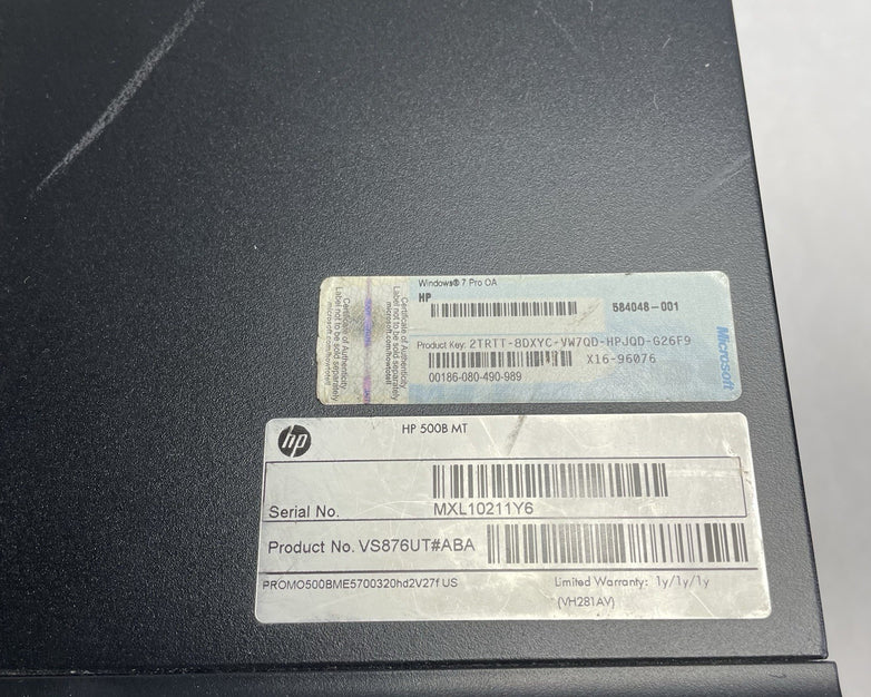 HP 500B MT Pentium Dual_Core E5700 3.00 GHz 2 GB Ram No HD No OS