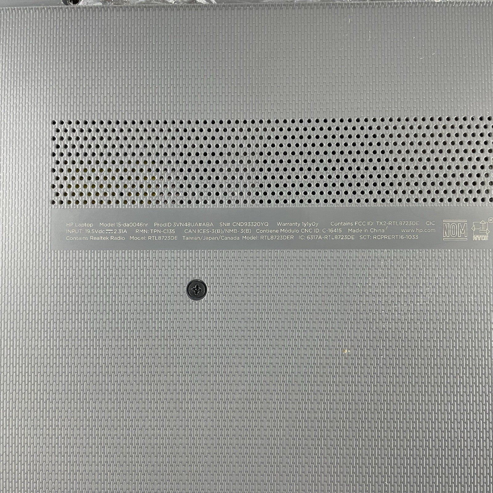 HP 15-da0046nr 15.6" i3-7020U 2.30 GHz 8 GB RAM No SSD No OS No AC13