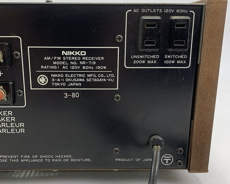 Nikko NR-719 Vintage AM/FM Stereo Receiver - Parts or Repair