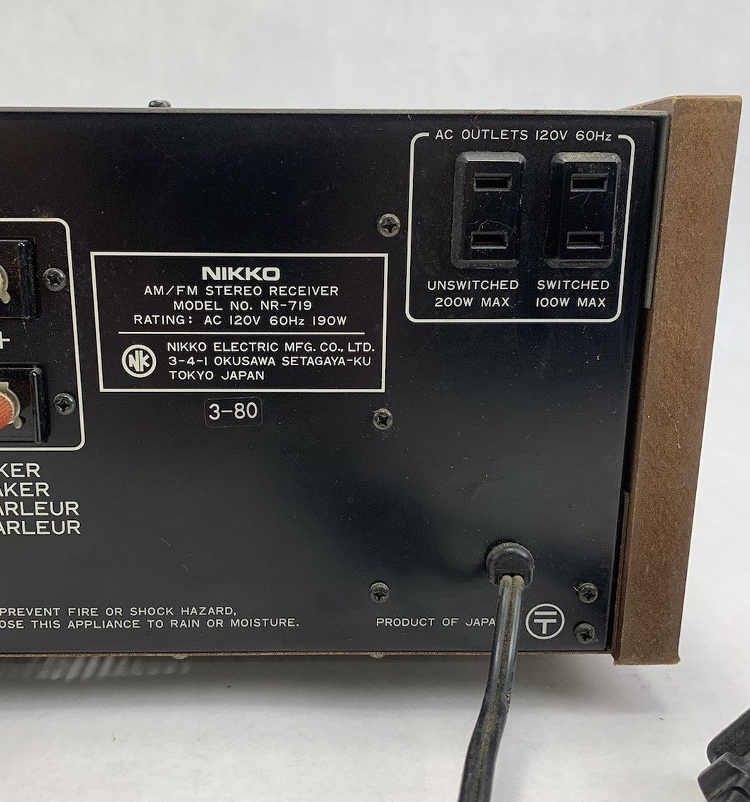 Nikko NR-719 Vintage AM/FM Stereo Receiver - Parts or Repair
