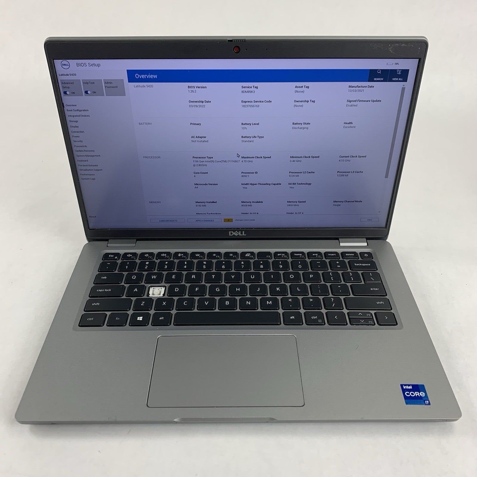 Dell Latitude 5420 14" Laptop i7-1165G7 2.8 GHz 8 GB Ram No OS/SSD/AC No S Key1