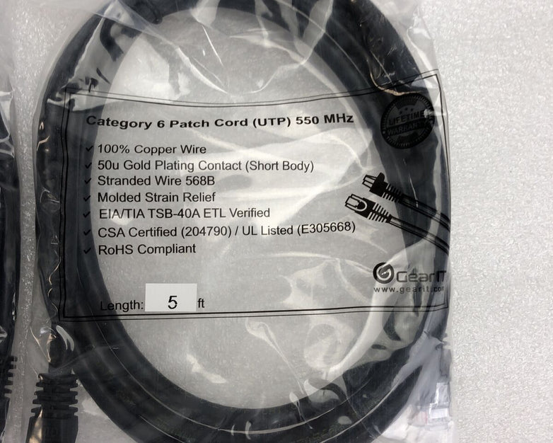 Category 6  Patch Cord UTP 5ft 550 Mhz (Lot of 4)