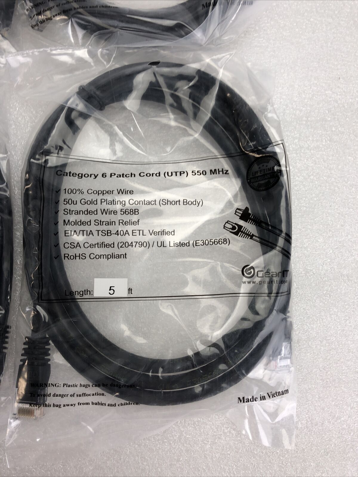 Category 6  Patch Cord UTP 5ft 550 Mhz (Lot of 4)