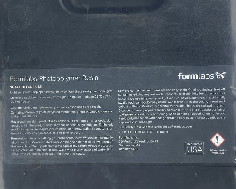Factory Sealed Formlabs Photopolymer Resin Black FLGPBK02