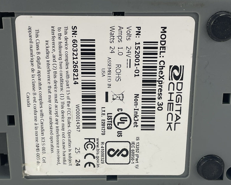 Digital Check CheXpress 30 CX30 InkJet Check Scanner 152000-02 - For Parts