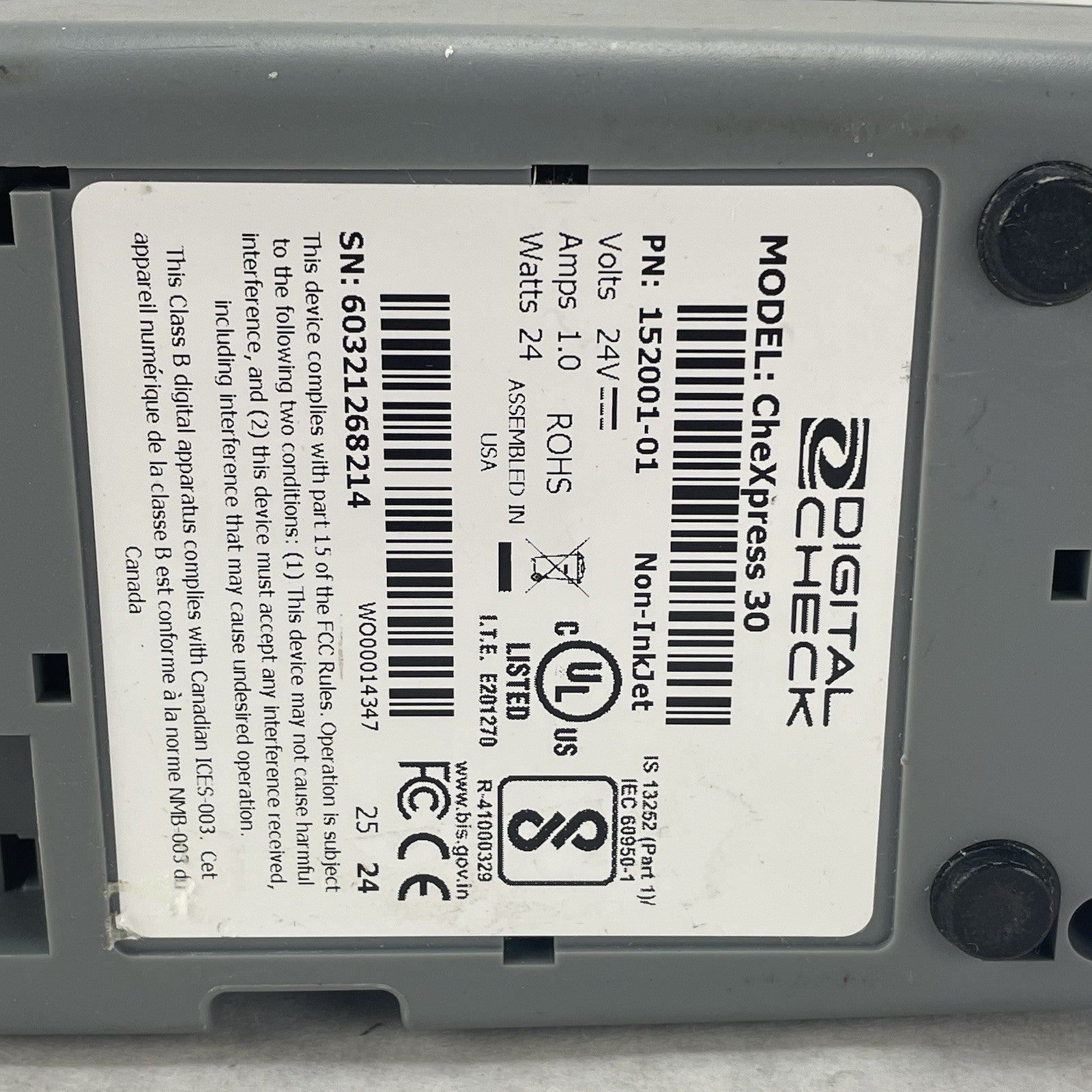 Digital Check CheXpress 30 CX30 InkJet Check Scanner 152000-02 - For Parts8