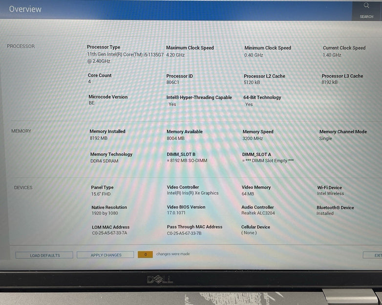 Dell Latitude 5520 15.6" i5-1135G7 2.40 GHz 8 GB RAM No SSD/OS/AC - Bad C-Port