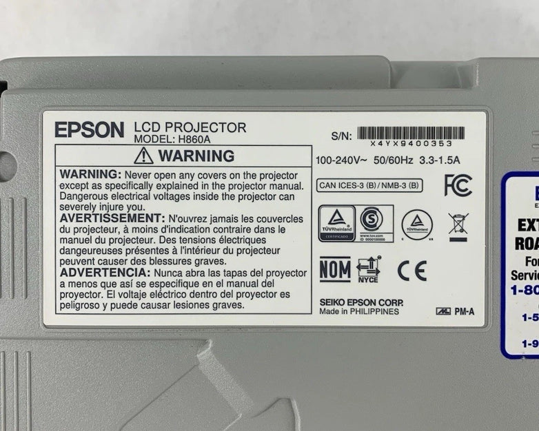Epson PowerLite 108 H860A LCD Projector 1256 Lamp Hours - No Remote